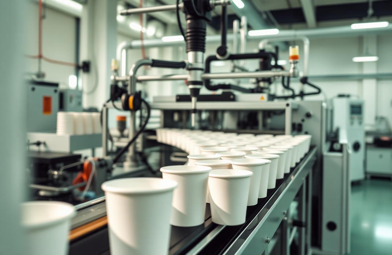 Papieren bekers op de productielijn in Antwerpen